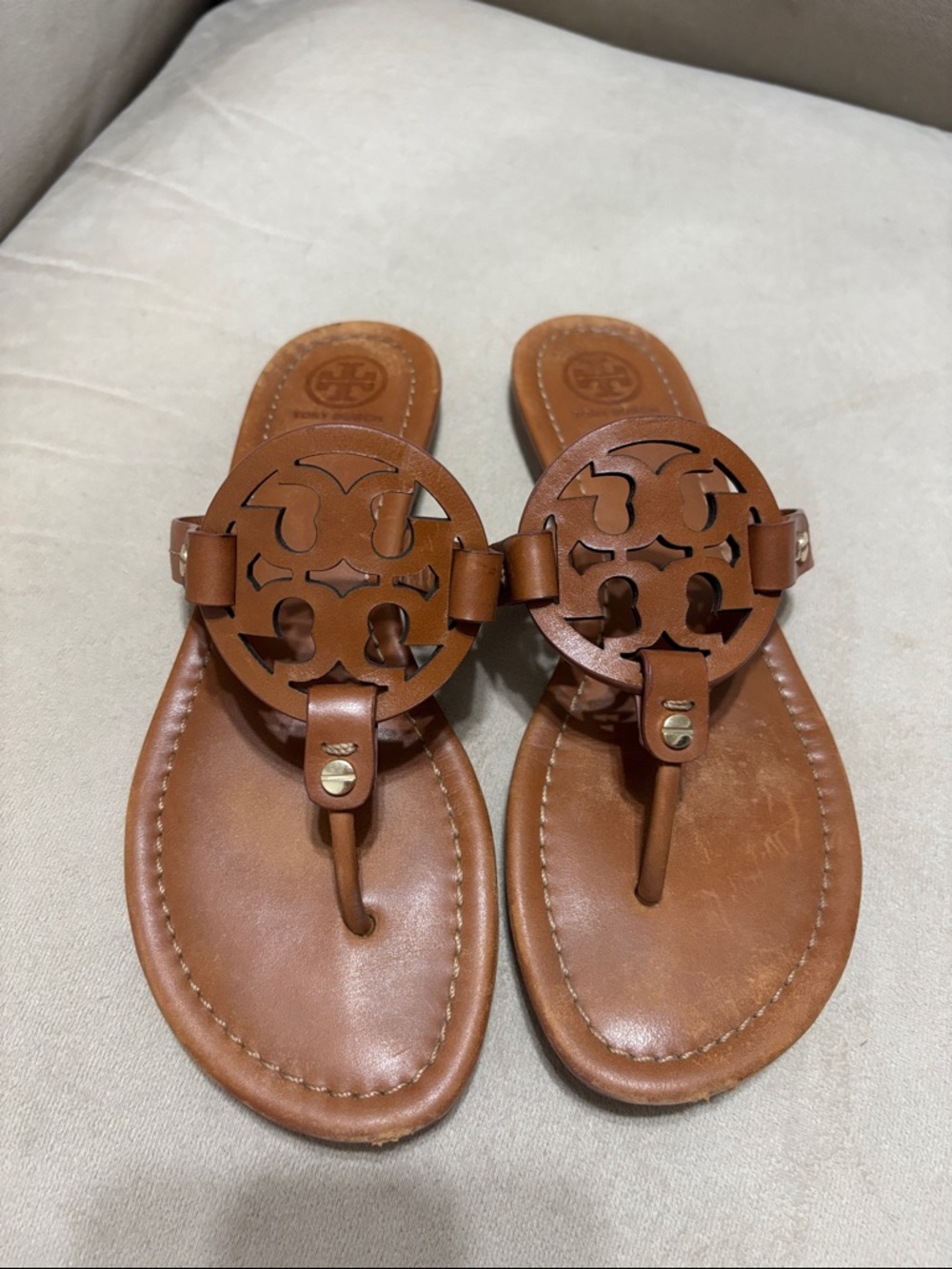 Tory Burch Brown Miller Leather Thong Sandals
